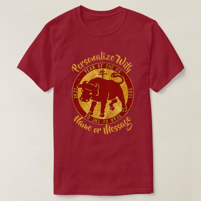 2021 Jahr des OX Gold Look T-Shirt (Design vorne)