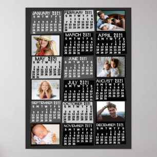 2021 Jahr Monatskalender Foto-Collage Mod Schwarz Poster
