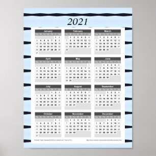 2021-Jahreskalender: Blau mit schwarzen Linien Poster