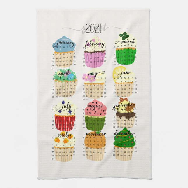 2021 Kalender Cupcake Küche Handtuch Tea (Vertikal)