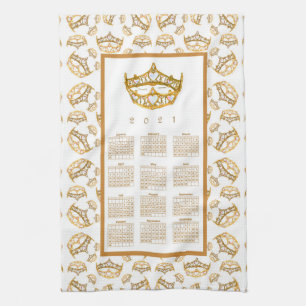 2021 Kalender Königin Herz Gold Krone Tiara Grenze Geschirrtuch