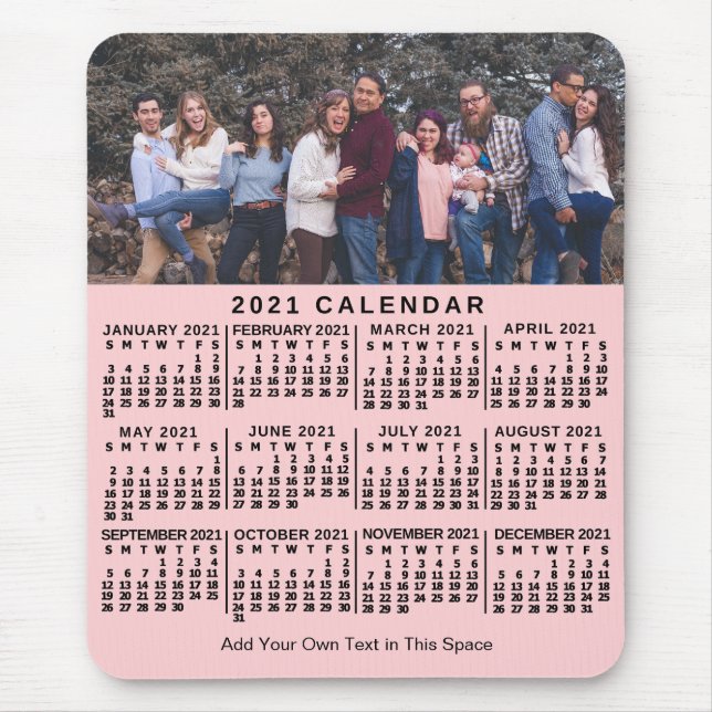 2021 Kalender Rosa Personalisiertes Foto Fett Mousepad (Vorne)