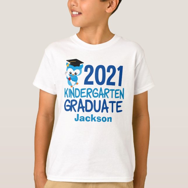 2021 Kindergarten Abschluss Niedlich Blue Owl Kids T-Shirt (Vorderseite)
