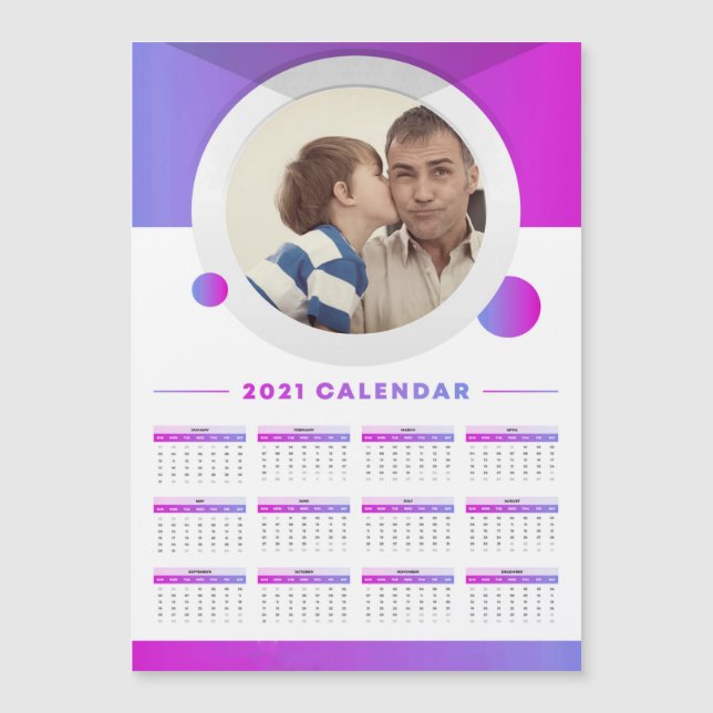 2021 Modernes Calendar Benutzerdefiniertes Foto Magnetkarte (Vorderseite)