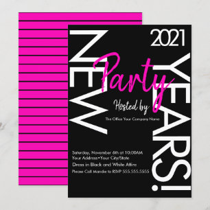 2021 Neon New Years Party Pink White Typografy Einladung