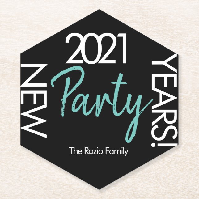 2021 Neues Jahr Weiße Aquamarine Typografie Party Untersetzer (Vorderseite)