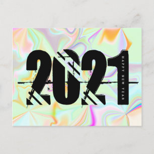 2021 New Years Trippy Liquid Bold Schriftart Holog Postkarte
