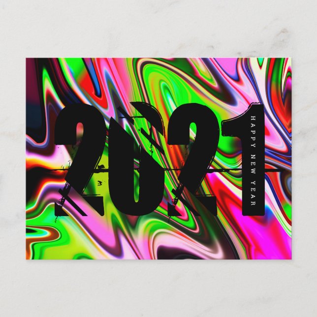 2021 New Years Trippy Liquid Bold Schriftart Postkarte (Vorderseite)