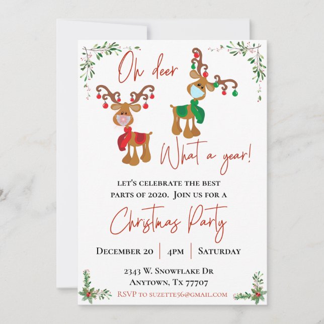 2021 O Deer What a Year Christmas Party Einladung (Vorderseite)