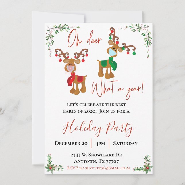 2021 O Deer What a Year Holiday Party Einladung (Vorderseite)