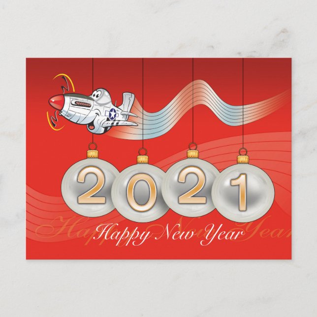 2021, P-51 mustang, carte de Noël, texte modifiabl (Devant)