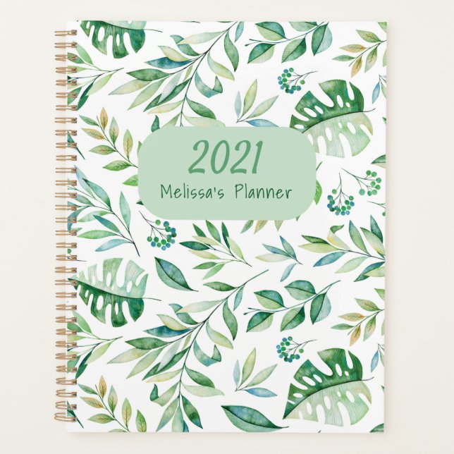 2021 Personalisiertes botanisches Muster rustikal Planer (Vorderseite)