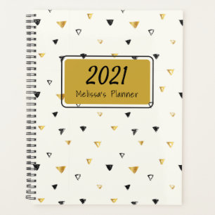 2021 Personalisiertes geometrisches Gold- und Schw Planer