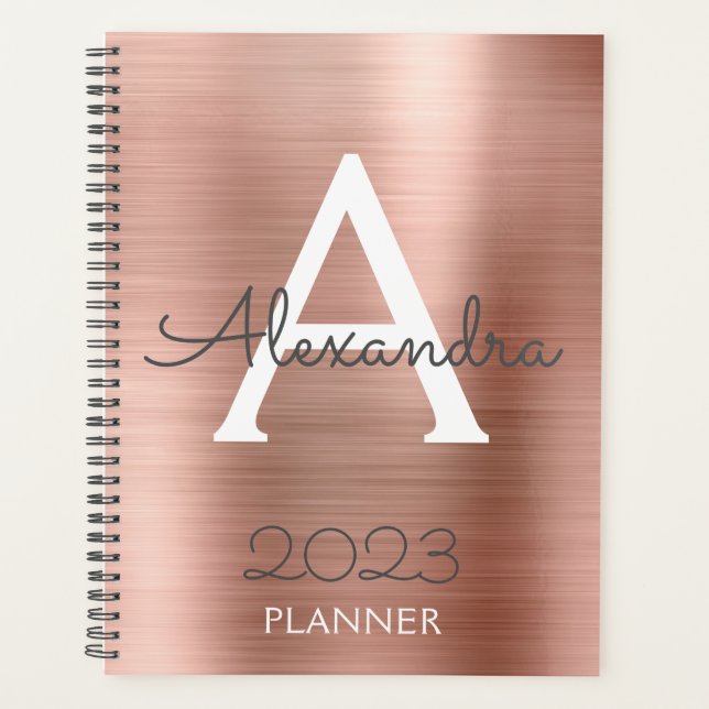 2021 Rose Gold Blush Pink Sparkle Monogram Planer (Vorderseite)