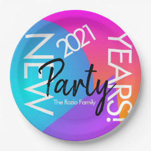 2021 Silvesterparty Neon-Typografie Firmenveransta Pappteller