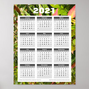 2021 Wandkalender. Grüne Blätter Poster