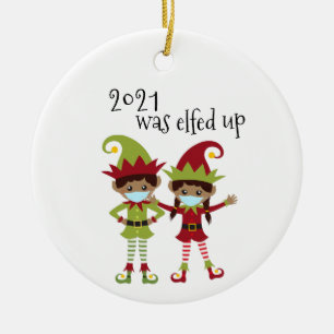2021 War Elf neidisch auf das Covid-Gesichtmasken Keramik Ornament