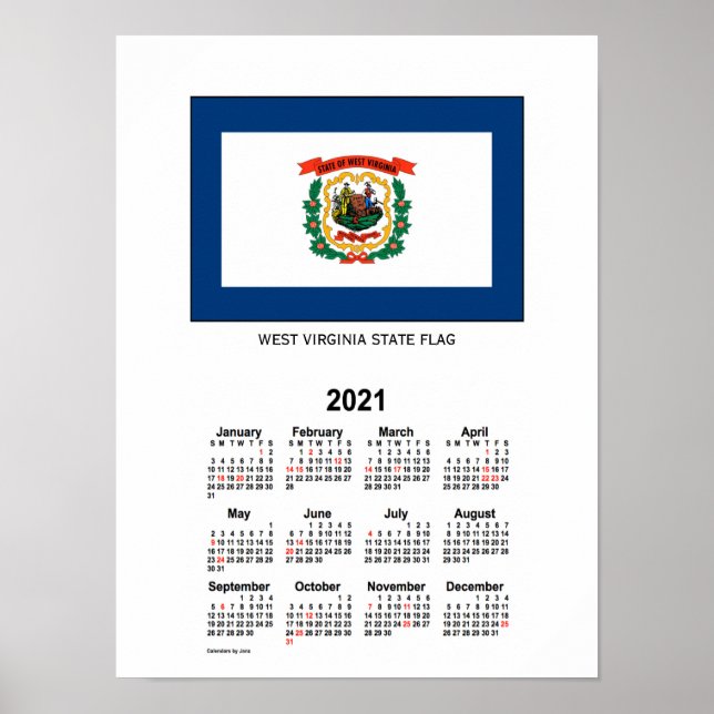 2021 West Virginia Flag Holiday Calendar von Janz Poster (Vorne)