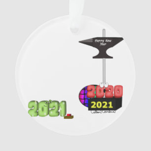 2021 zerquetscht 2020 mit Frohem Neuen Jahr Amboss Ornament