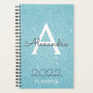 2022 Aquamarines Aqua Blue Glitzer Sparkle Monogra Planer