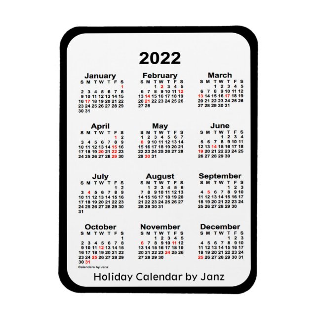 2022 Black Holiday Calendar von Janz Magnet (Vertikal)