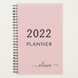 2022 Blush Pink Girly Script Monogram Name Modern Planer