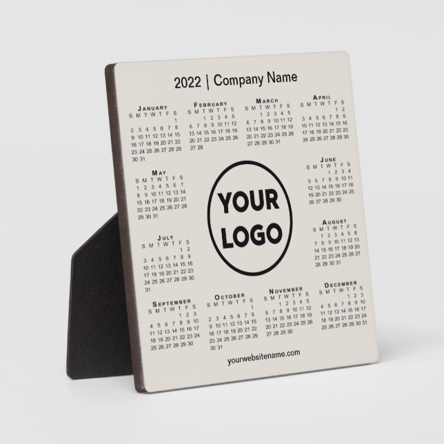 2022 Calendar Company Logo Beige Business Fotoplatte (Vorderseite)