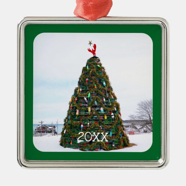 2022 Christmas Lobster Trap Tree Rockland Ornament Aus Metall (Vorne)