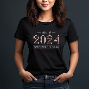 2022 Elegante Rose Gold Black Custom Abschluss T-Shirt