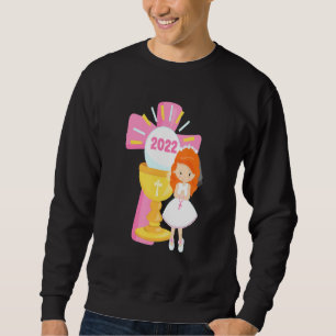 2022 Erste Kommunion Girls Gown Cross Kids Rosary Sweatshirt