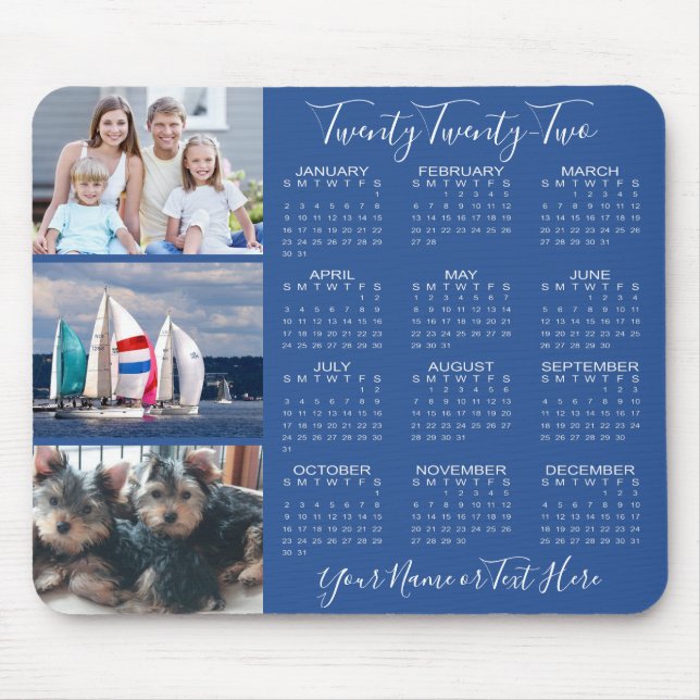 2022 Foto-Kalender Stilvolle Schrift Blau Mousepad (Vorne)