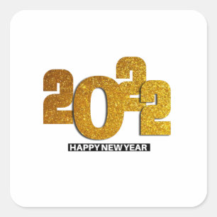 2022 glückliches neues Jahr mit goldenem Glittert Quadratischer Aufkleber