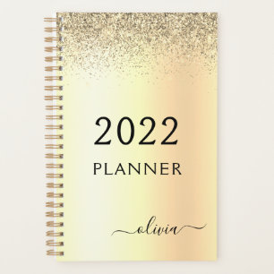 2022 Gold Glitter Metall Monogramm Glam Name Planer
