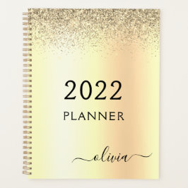 2022 Gold Glitzer Metal Monogram Glam Name Planer