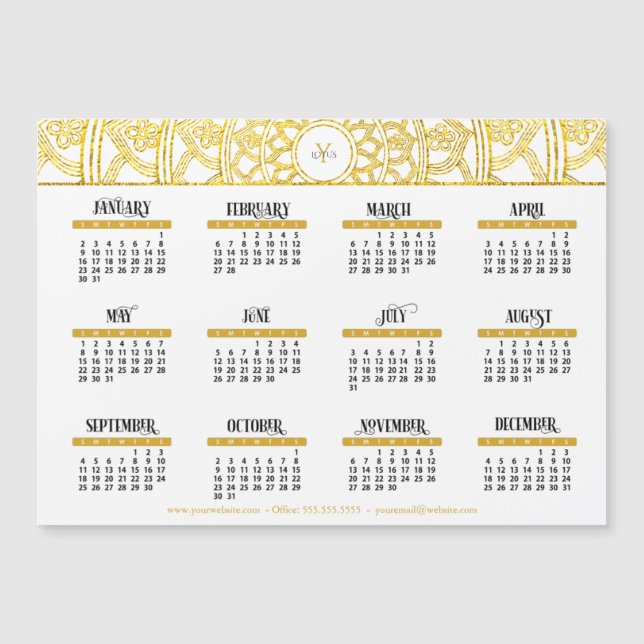 2022 Gold Lotus Monogram Business Calendar  Magnetkarte (Vorderseite)