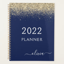 2022 Gold Navy Blue Glitzer Sparkle Glam Monogram Planer
