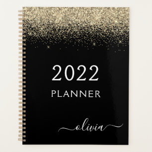 2022 Gold Schwarz Glitter Funkeln Glam Monogramm Planer