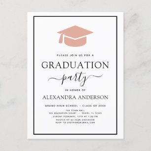 2022 Graduation Party Rosa Elegant Schwarz-weiß In Postkarte