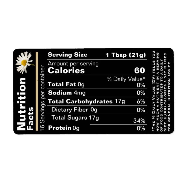 2022 Honey Nutrition Facts Étiquette Black Gold Da (Devant)
