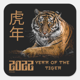 2022 JAHR DES TIGER Chinesisches Neujahrsgeschenk  Quadratischer Aufkleber