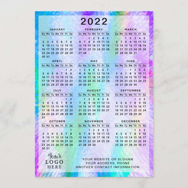 2022 Kalender farbenfroh iridescent holographisch Programm (Vorderseite)