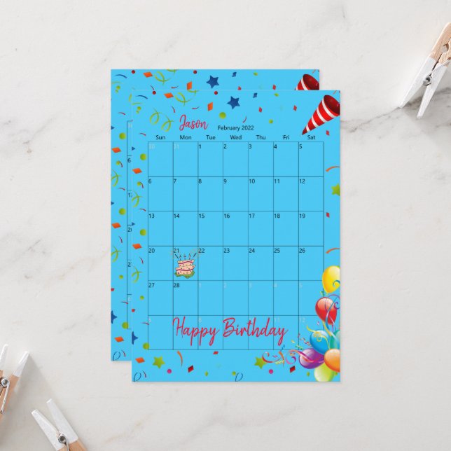 2022 Kalender Februar Glückwunsch Einladung zum Ge (Vorderseite/Rückseite Beispiel)