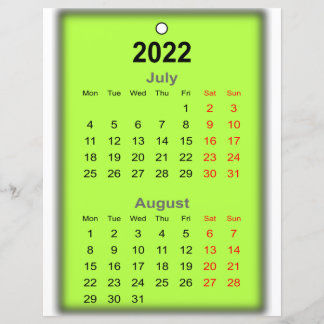 2022 Kalender Juli August Drucken auf..