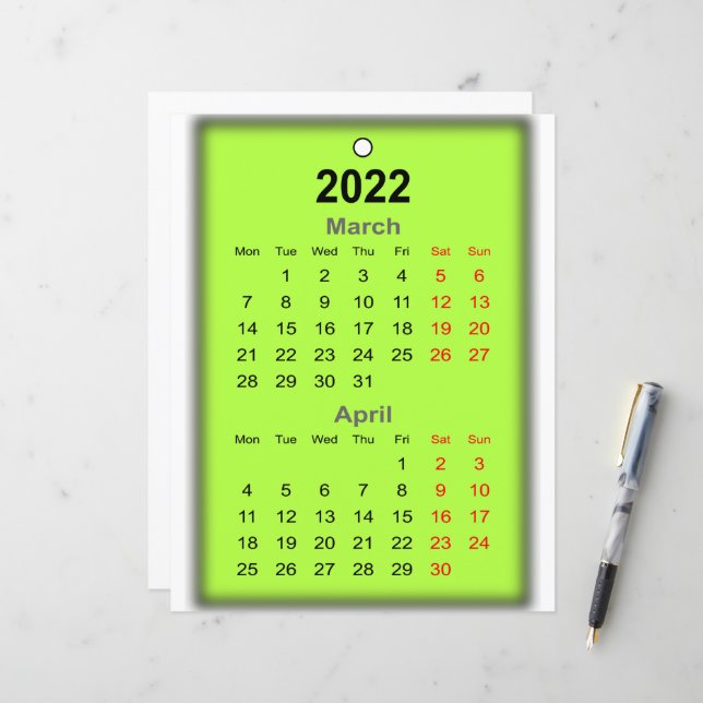 2022 Kalender März April Drucken am.. (Vorderseite/Rückseite Beispiel)