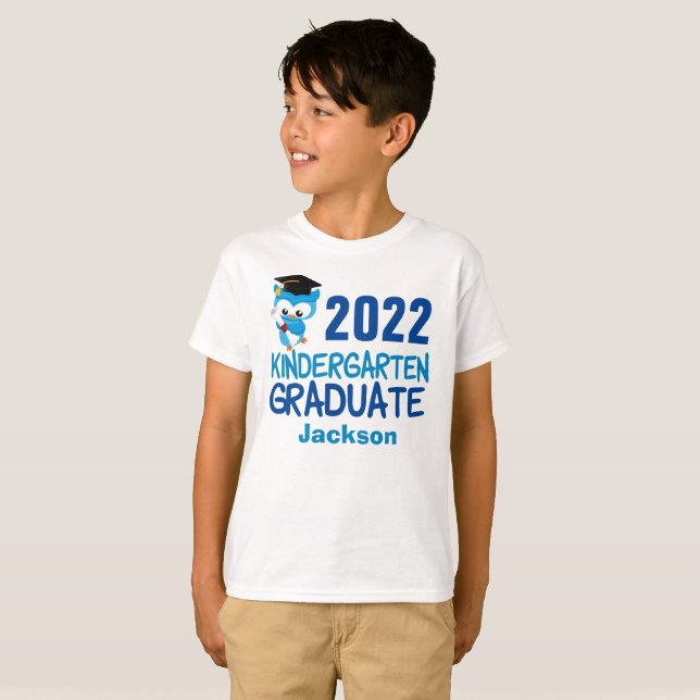 2022 Kindergarten Abschluss Niedlich Blue Owl Kids T-Shirt (Vorne ganz)