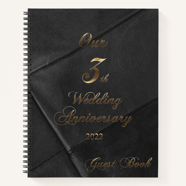 2022 Leather Wedding Unser 3-jähriges Gästebuch Notizbuch (Vorderseite)