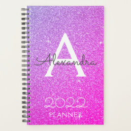 2022 Lila-Rosa-Glitzer-Sparkle-Monogramm Planer