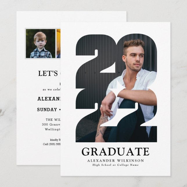 2022 Moderne Typografie Trendy 4 Foto Abschluss Einladung (Vorne/Hinten)