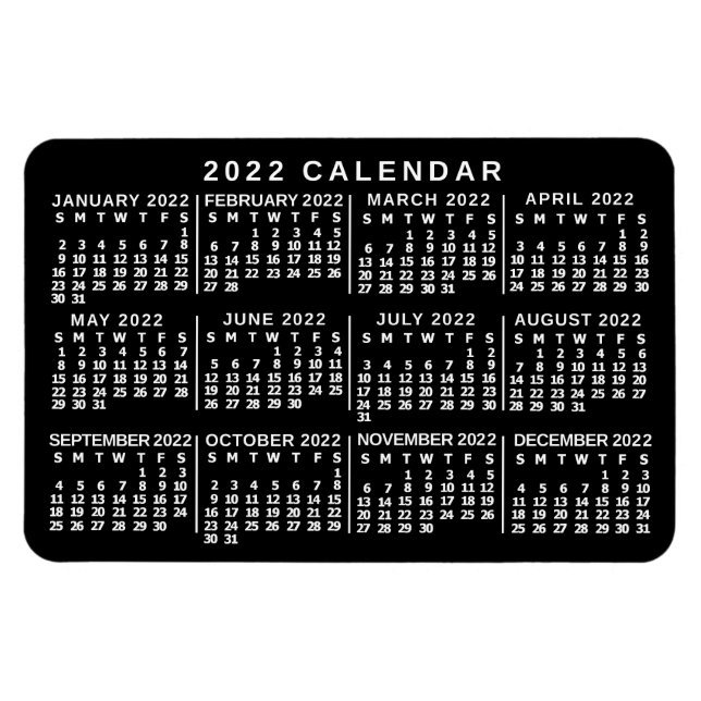 2022 Monatskalender Klassisch Schwarz/Weiß Magnet (Horizontal)