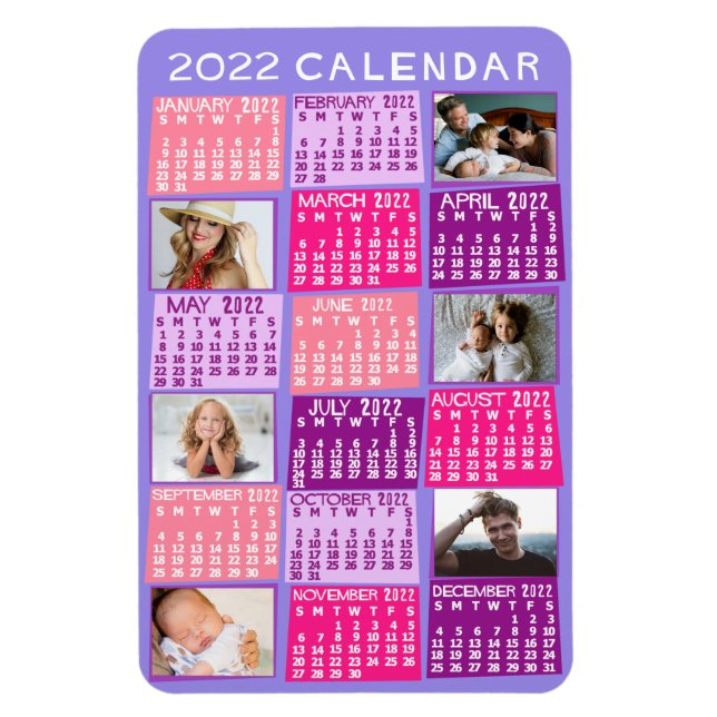 2022 Monatskalender Niedliche Mod FotoCollage Magnet (Vertikal)